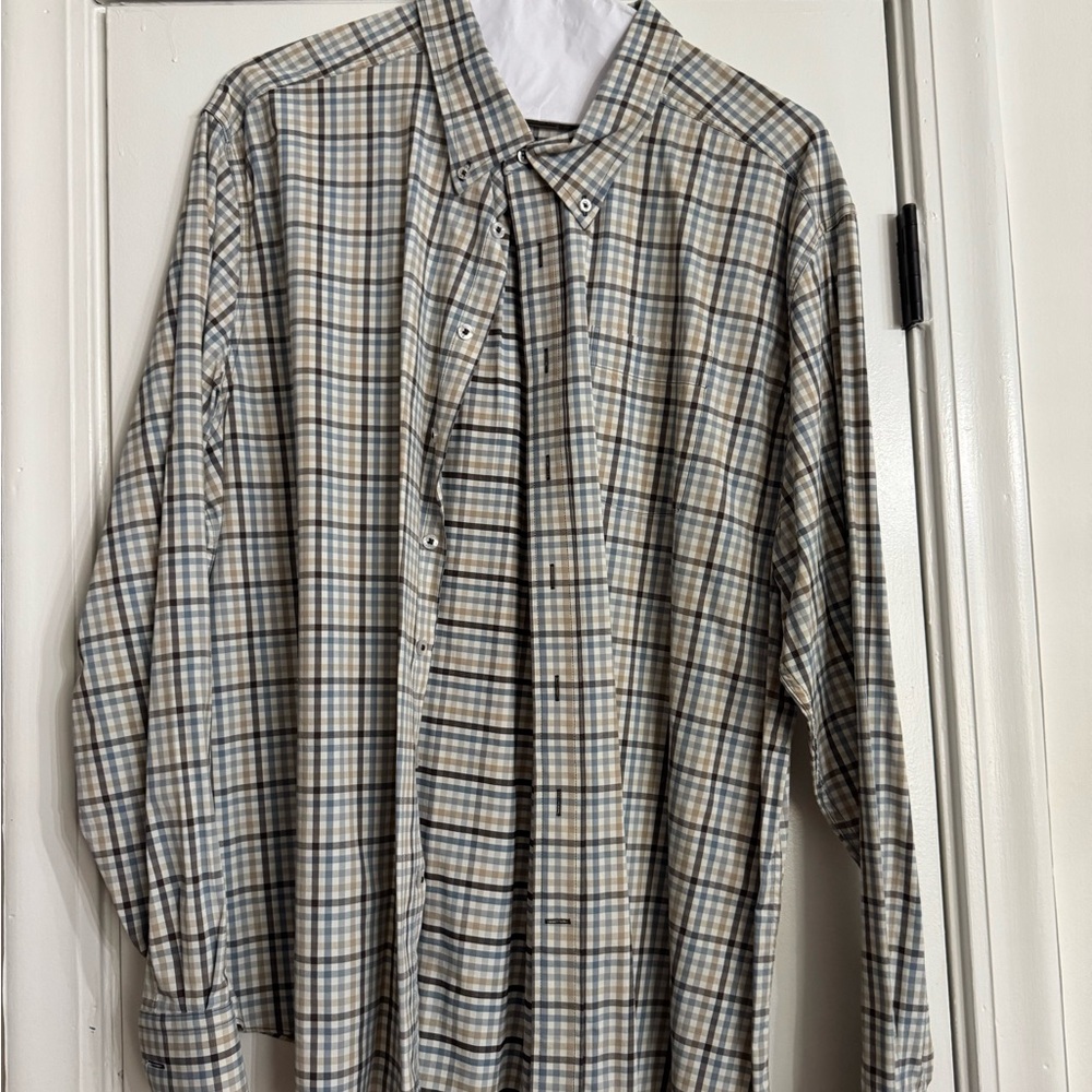 GenTeal 3XL Men's Checkered Button-Down Shirt - Beige and Blue